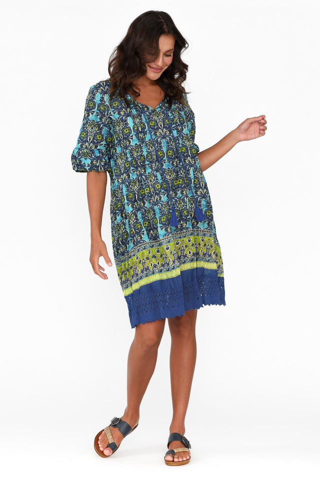 Cayman Blue Geo Cotton Tunic Dress