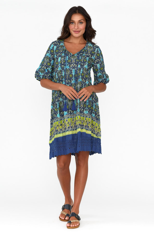 Cayman Blue Geo Cotton Tunic Dress