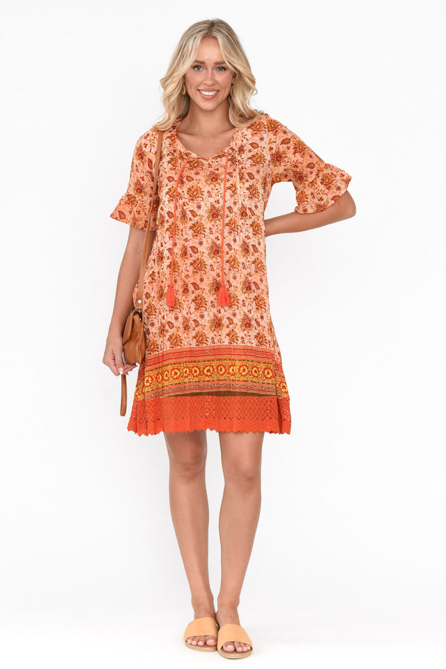 Cayman Orange Bohemian Cotton Tunic Dress