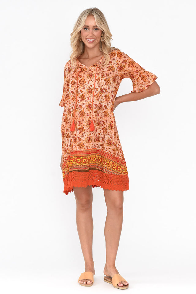 Cayman Orange Bohemian Cotton Tunic Dress