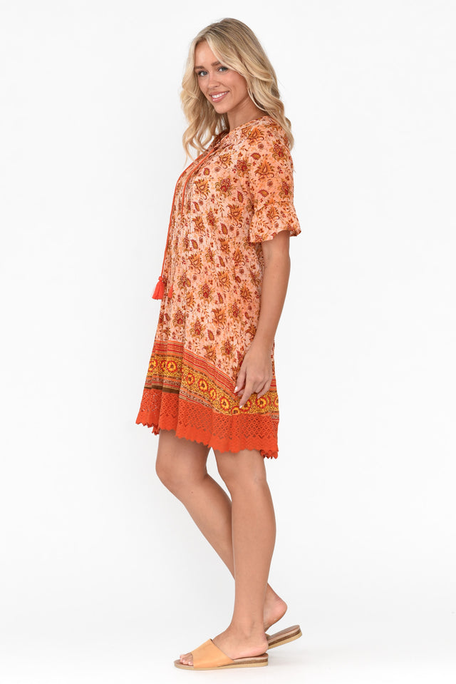 Cayman Orange Bohemian Cotton Tunic Dress