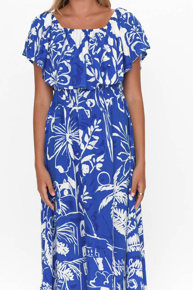 Darden Cobalt Tropical Off Shoulder Dress