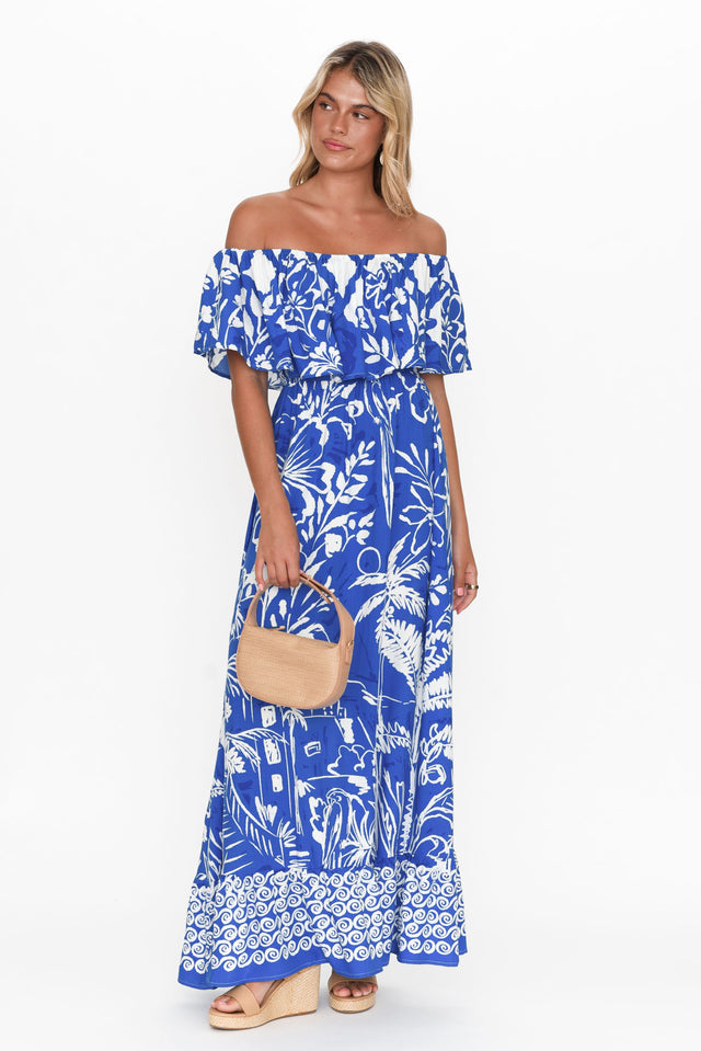 Darden Cobalt Tropical Off Shoulder Dress