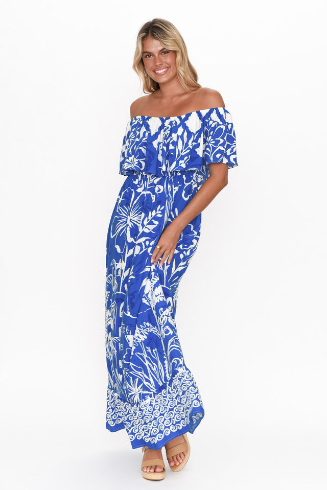 Darden Cobalt Tropical Off Shoulder Dress