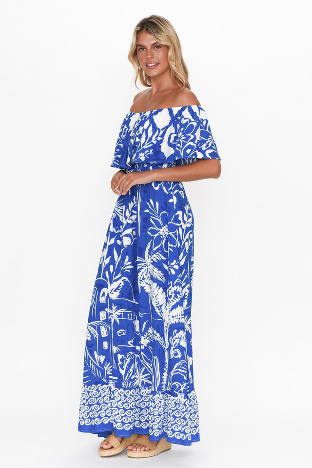 Darden Cobalt Tropical Off Shoulder Dress