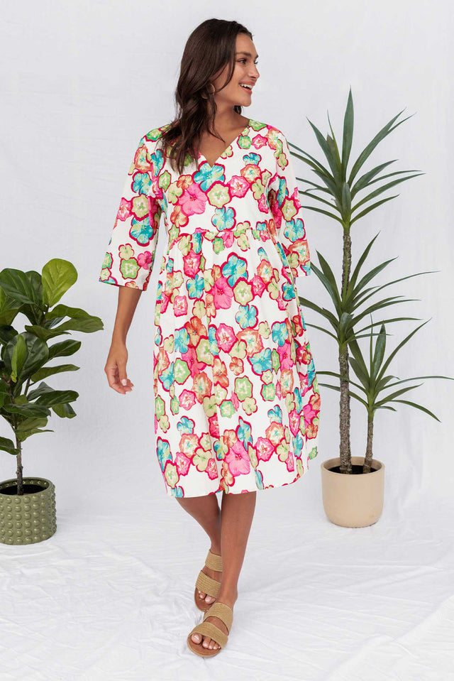 Delilah White Garden Cotton Sleeved Dress