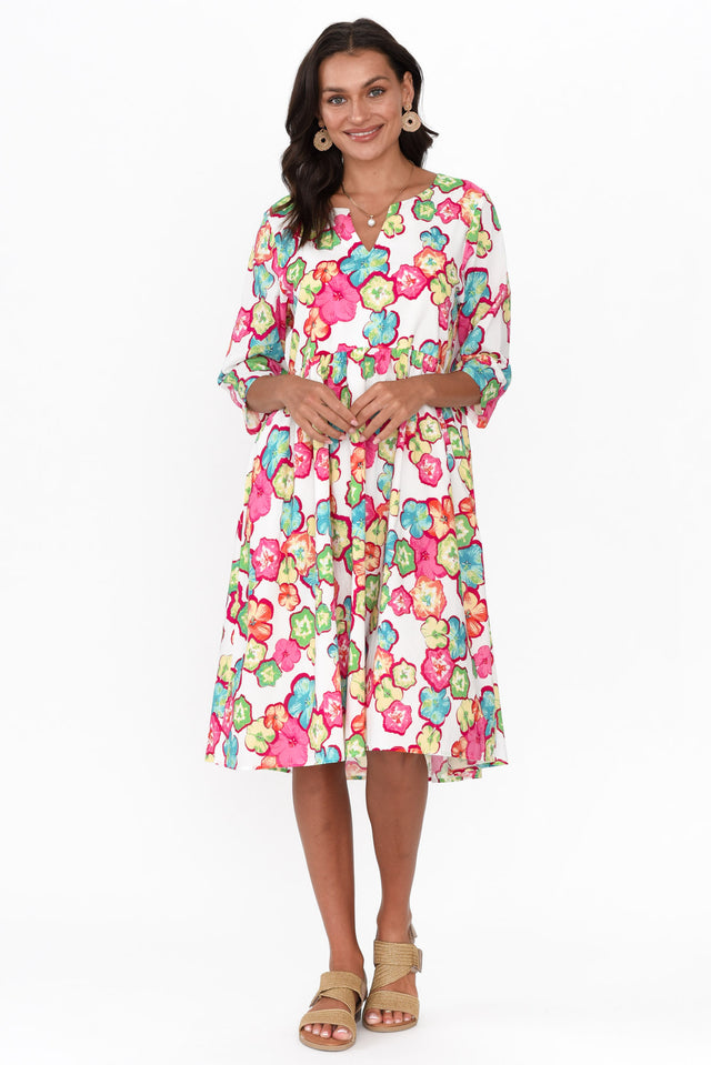 Delilah White Garden Cotton Sleeved Dress