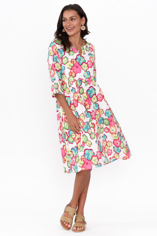 Delilah White Garden Cotton Sleeved Dress