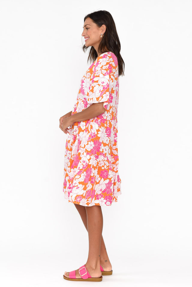 Denver Orange Flower Tier Dress