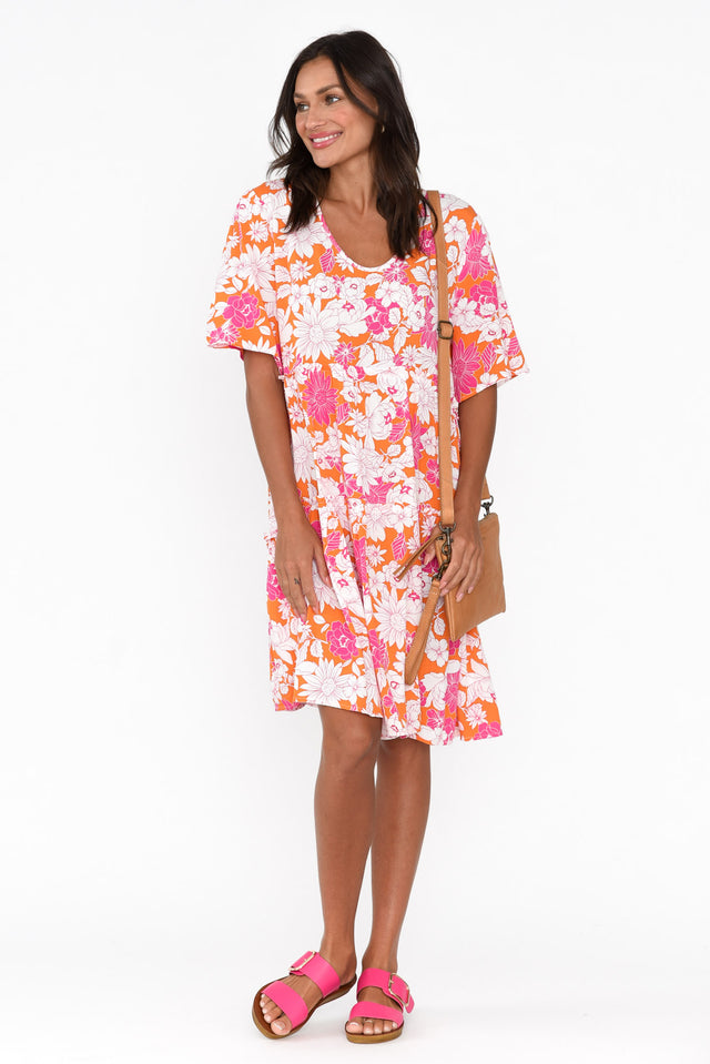 Denver Orange Flower Tier Dress