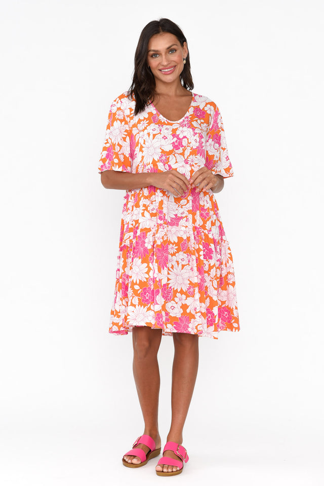 Denver Orange Flower Tier Dress