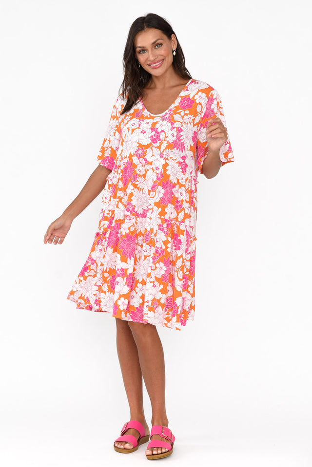 Denver Orange Flower Tier Dress