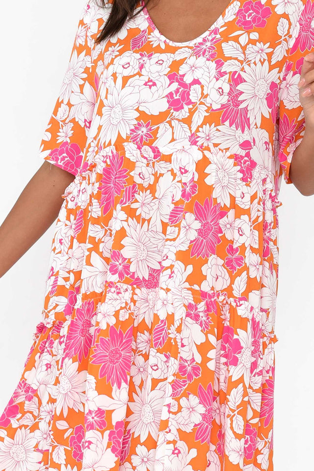 Denver Orange Flower Tier Dress