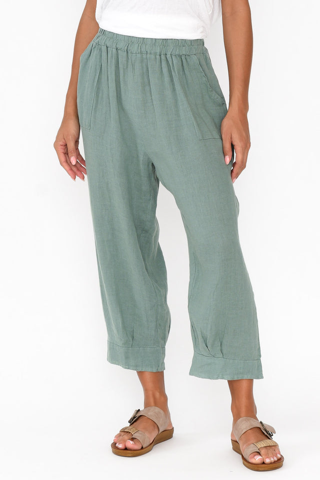 Elide Sage Linen Cropped Pants