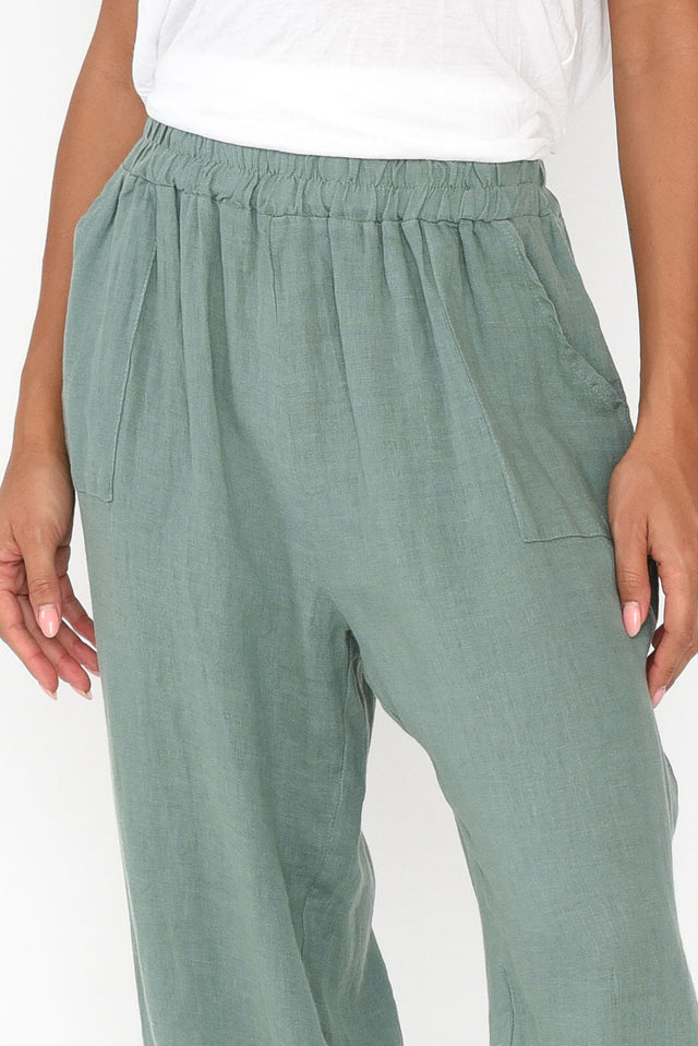 Elide Sage Linen Cropped Pants