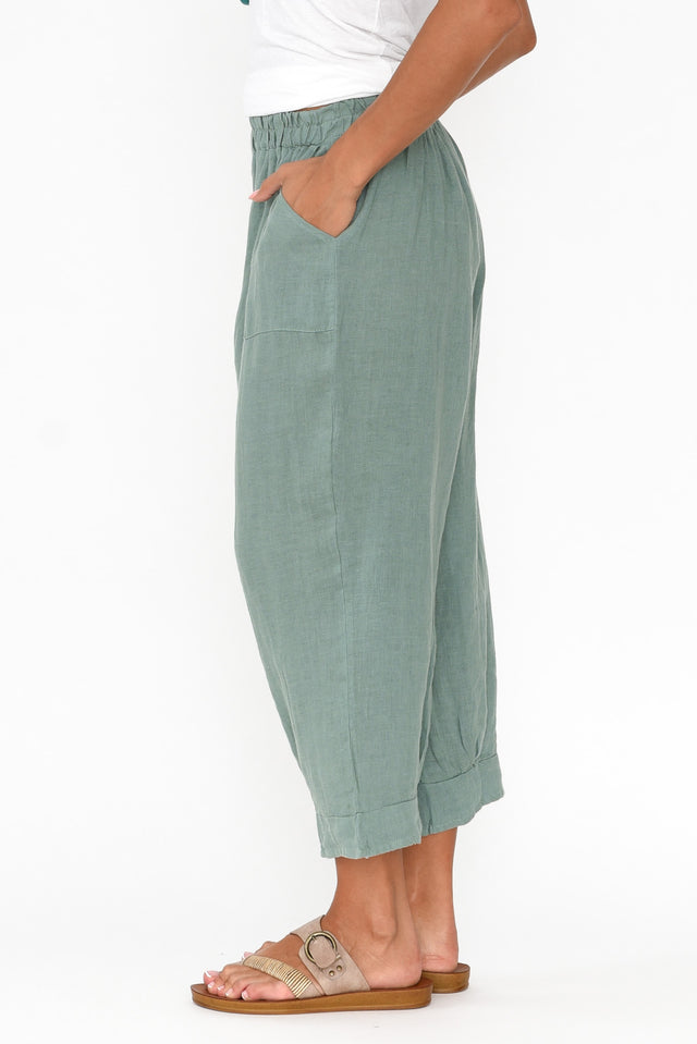 Elide Sage Linen Cropped Pants