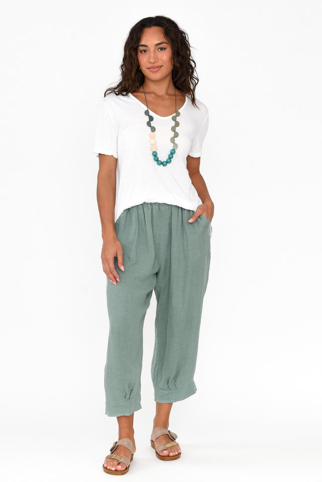 Elide Sage Linen Cropped Pants