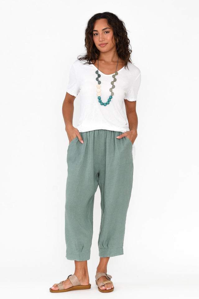 Elide Sage Linen Cropped Pants