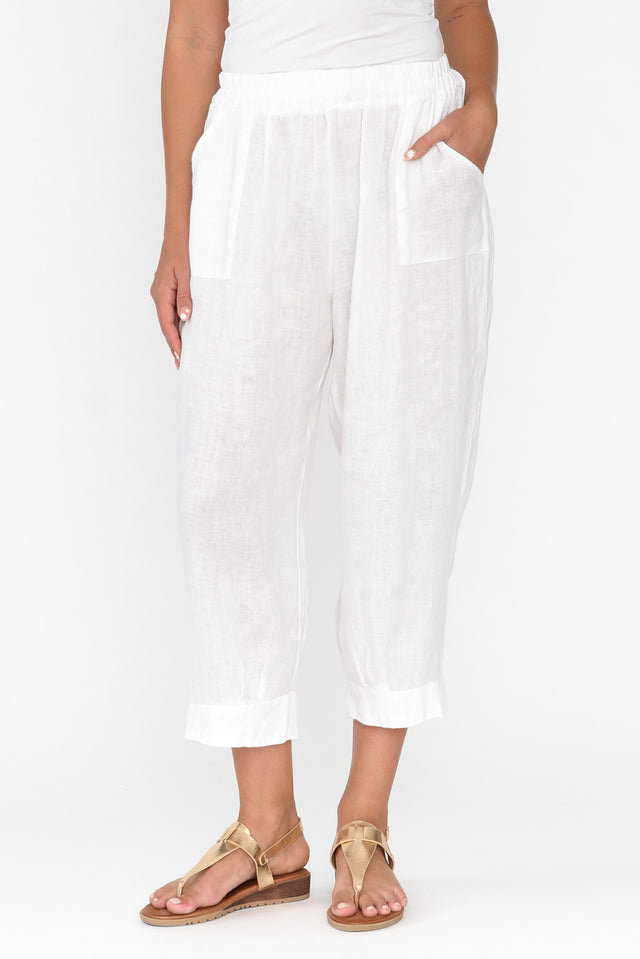 Elide White Linen Cropped Pants