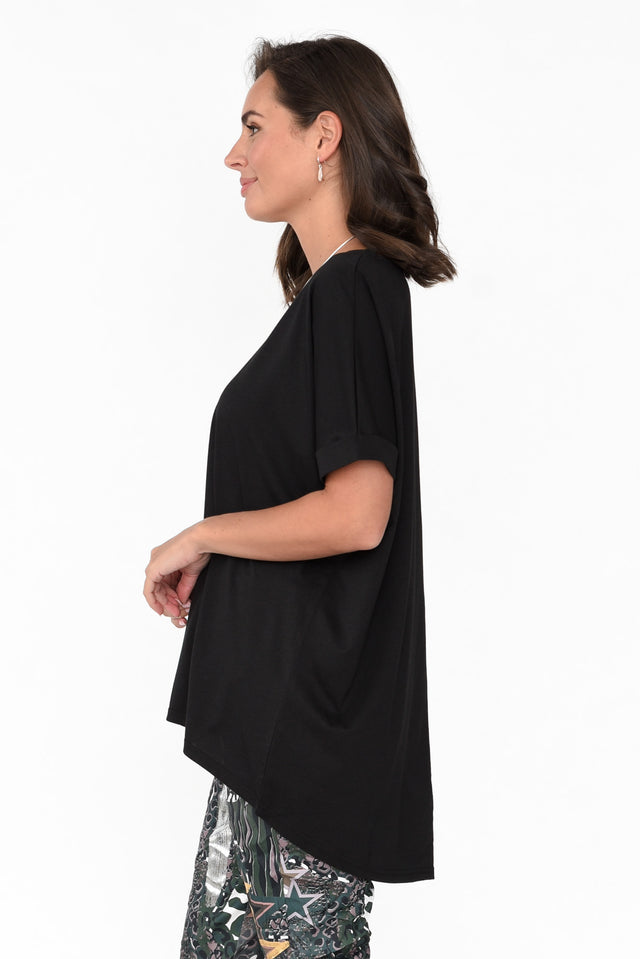 Emiko Black Drape Cotton Top