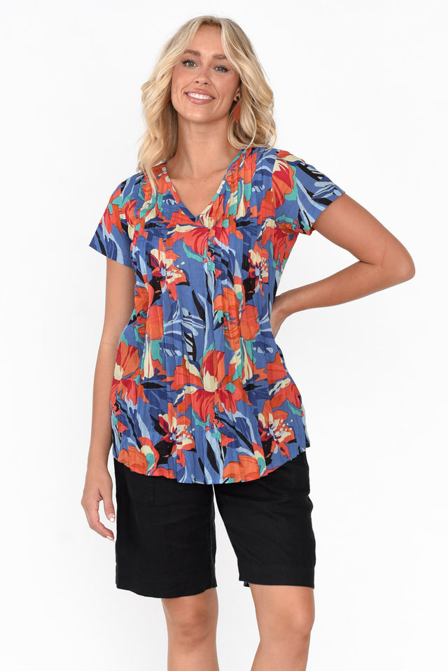 Fia Cobalt Hawaiian Cotton Top neckline_V Neck 