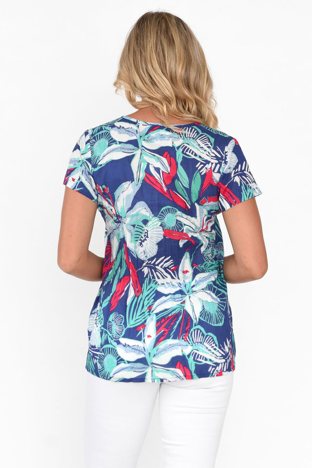 Fia Navy Jungle Cotton Top