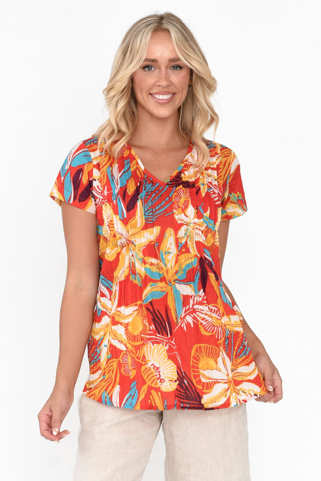 Fia Orange Jungle Cotton Top neckline_V Neck 