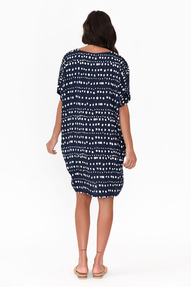 Gaby Navy Abstract Spot Drape Tee Dress