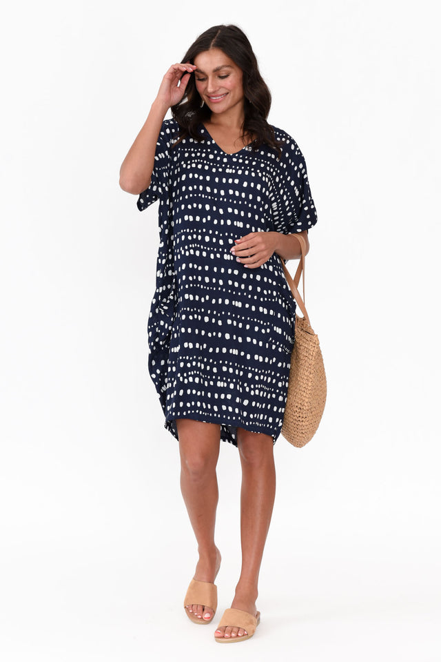 Gaby Navy Abstract Spot Drape Tee Dress