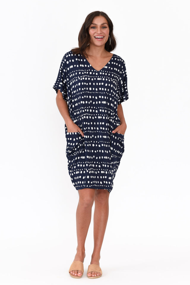 Gaby Navy Abstract Spot Drape Tee Dress