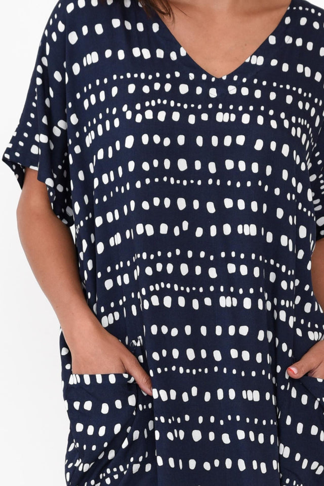 Gaby Navy Abstract Spot Drape Tee Dress