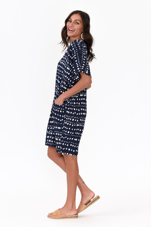 Gaby Navy Abstract Spot Drape Tee Dress