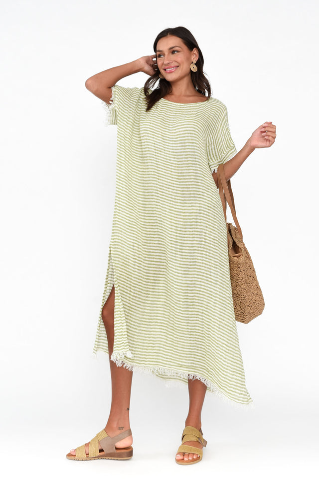 Galene Green Stripe Linen Dress