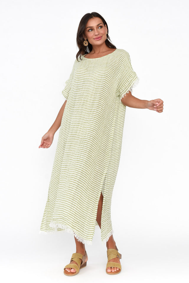 Galene Green Stripe Linen Dress