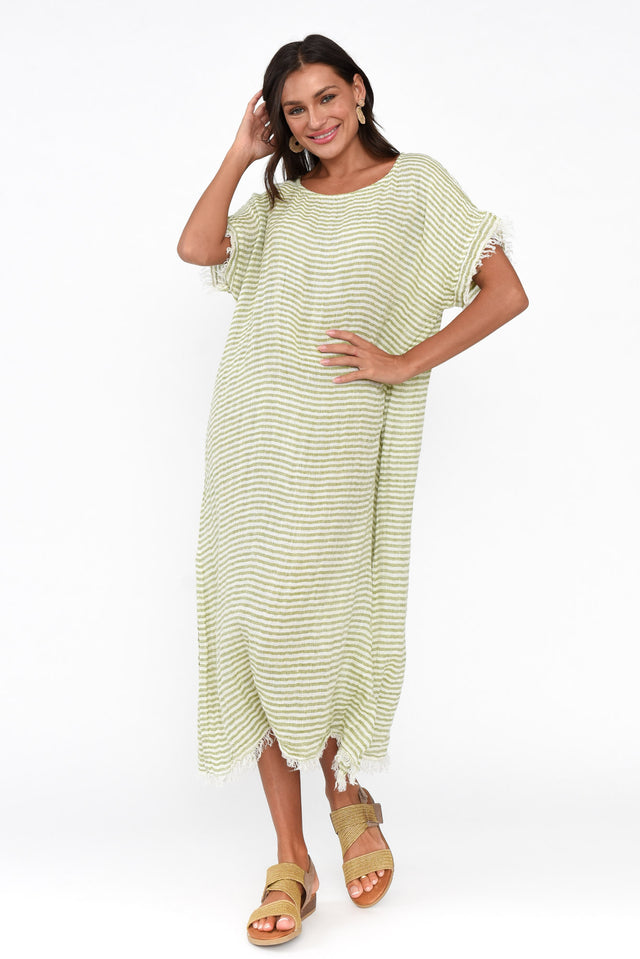 Galene Green Stripe Linen Dress