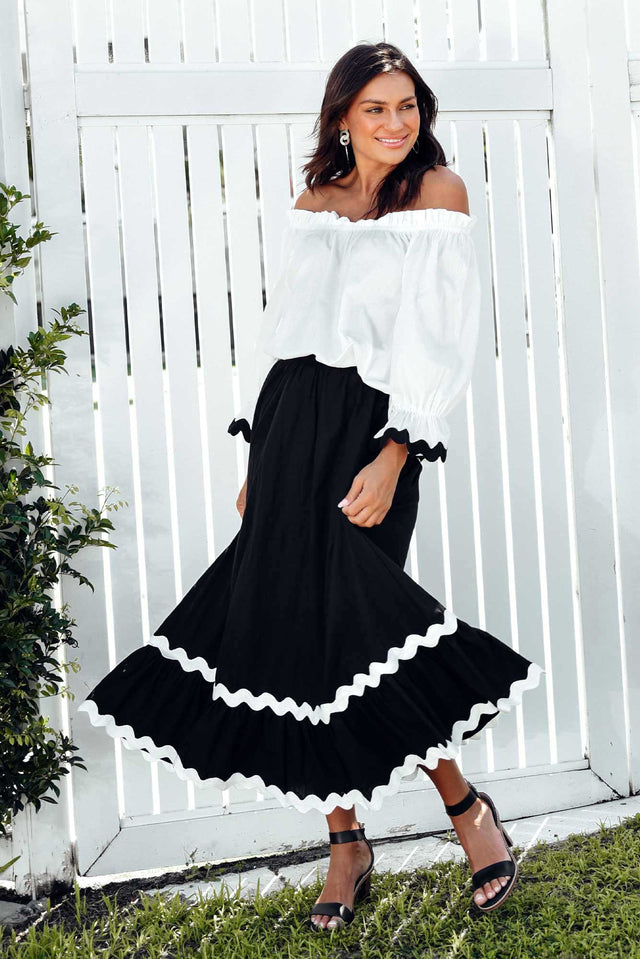 Shakita Black Cotton Trim Maxi Skirt