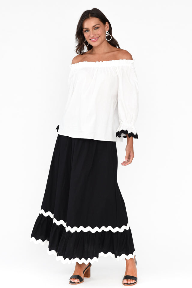 Shakita Black Cotton Trim Maxi Skirt