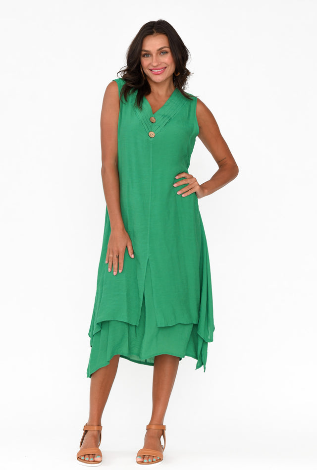 Gutha Green Cotton Blend Layer Dress