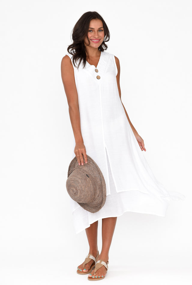 Gutha White Cotton Blend Layer Dress