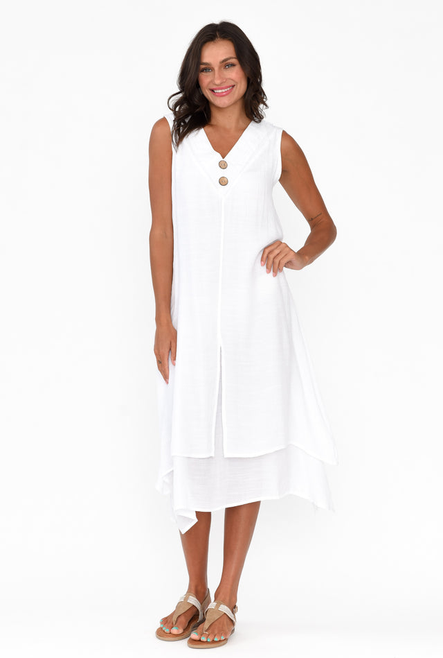 Gutha White Cotton Blend Layer Dress