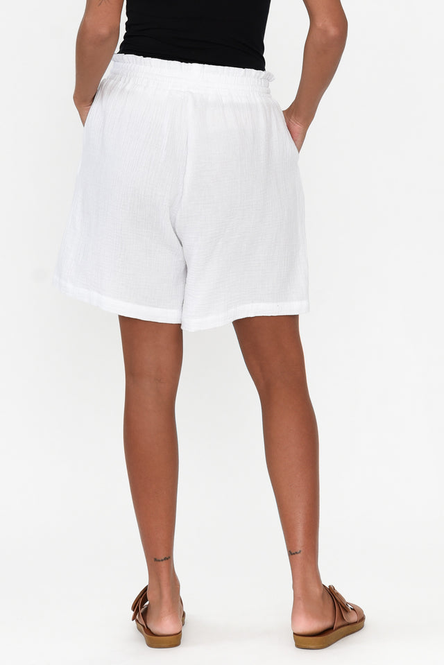 Hakim White Cotton Drawstring Shorts