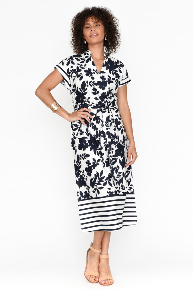 Herbert Navy Floral Cotton V Neck Dress