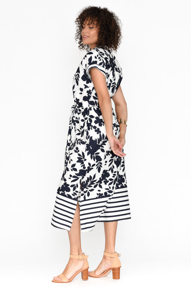 Herbert Navy Floral Cotton V Neck Dress