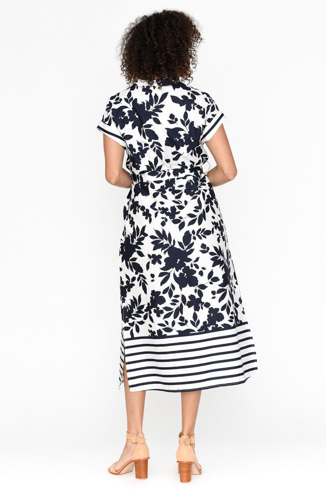 Herbert Navy Floral Cotton V Neck Dress