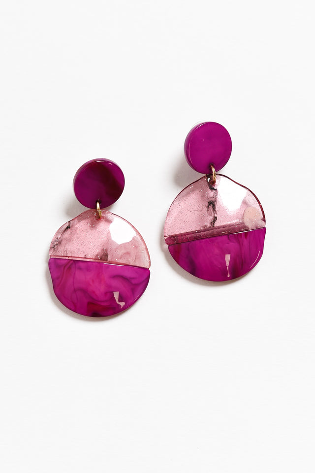 Isolde Magenta Glitter Circle Earrings