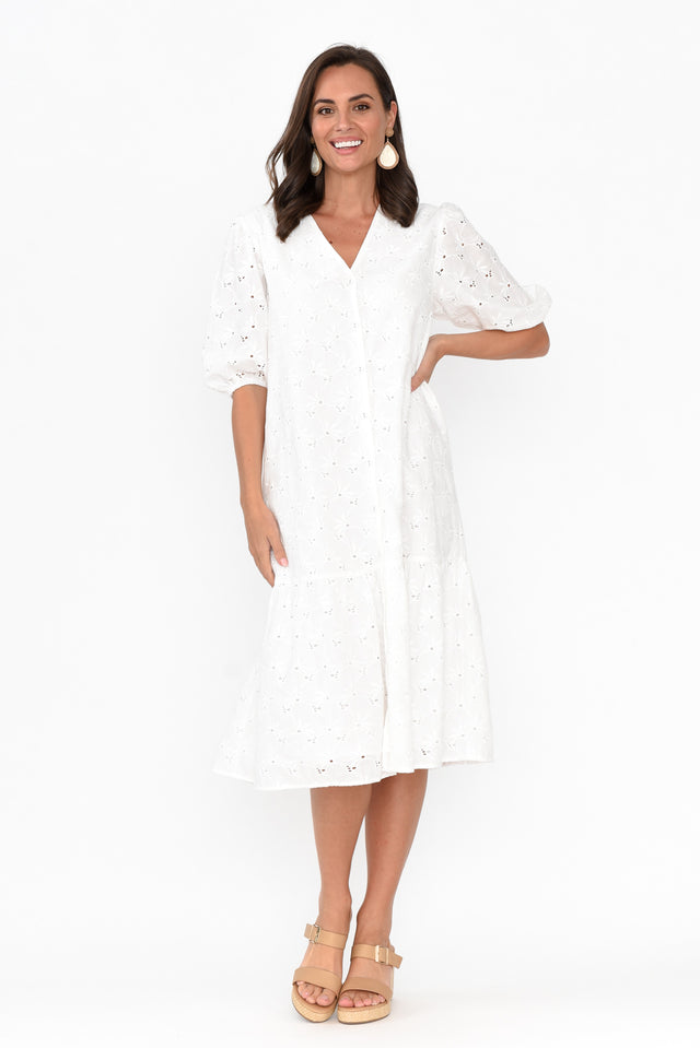 Kailey White Embroidered Cotton Dress