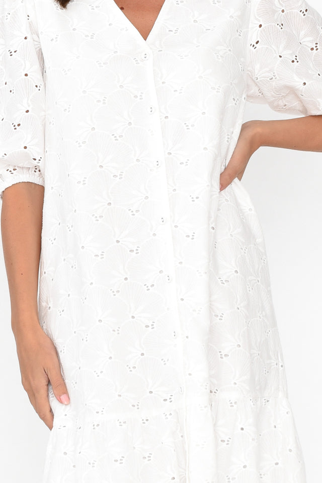 Kailey White Embroidered Cotton Dress