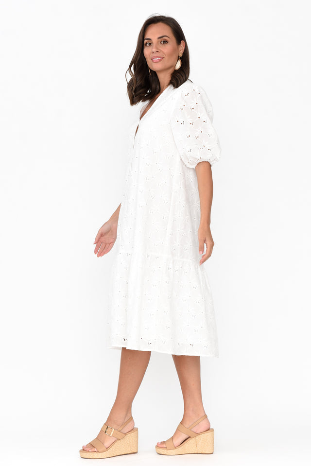 Kailey White Embroidered Cotton Dress