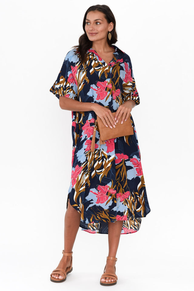 Kazi Navy Garden Shirt Dress