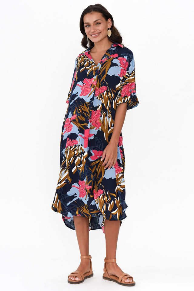 Kazi Navy Garden Shirt Dress